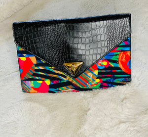 Color Block Leather Envelope Clutch